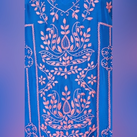 Juliet Dunn Blue Silk Maxi Kaftan with Contrast Embroidery NWT (not beach dress) - Picture 4 of 5